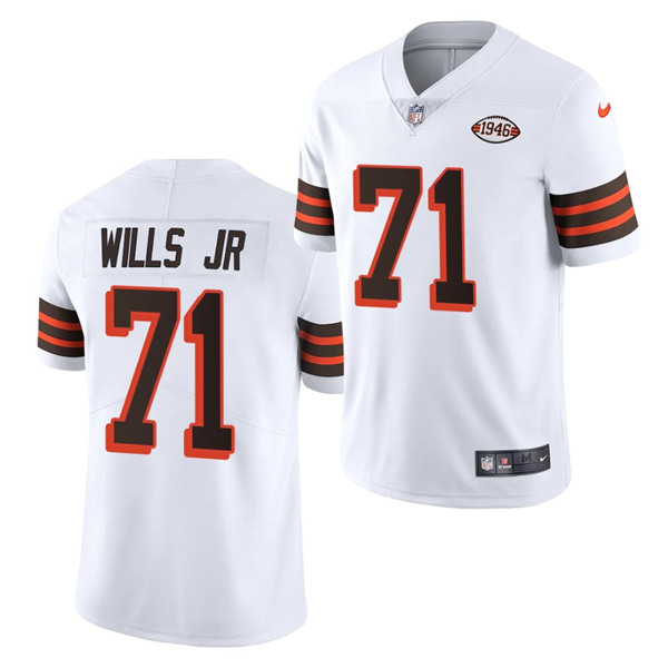 Men's Cleveland Browns #71 Jedrick Wills Jr. White 1946 Collection Vapor Stitched Football Jersey Men's Cleveland Browns #71 Jedrick Wills Jr. White 1946 Collection Vapor Stitched Football Jersey